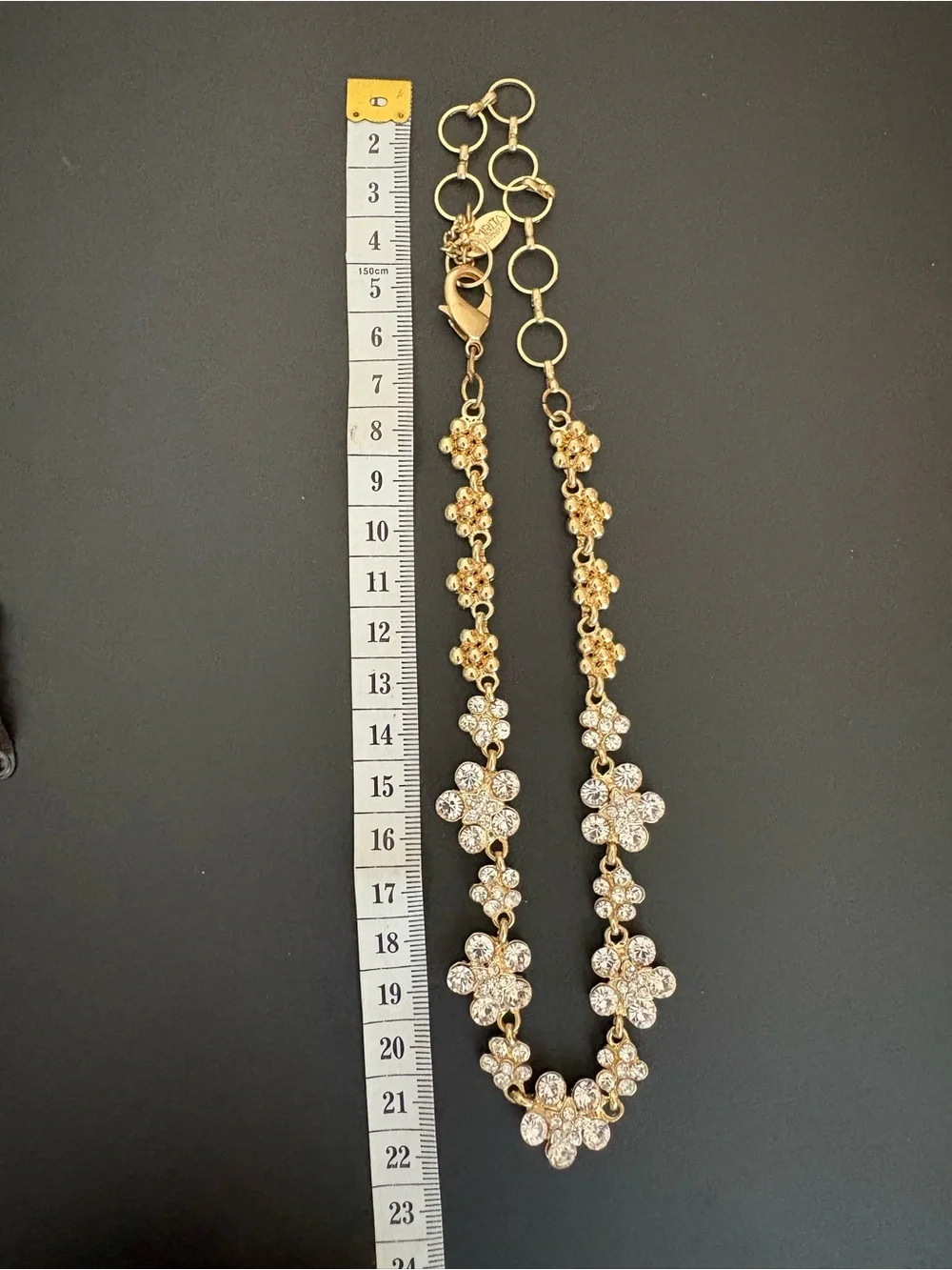 Amrita Singh Floral Clear Stone Statement Necklace with Gold Tone